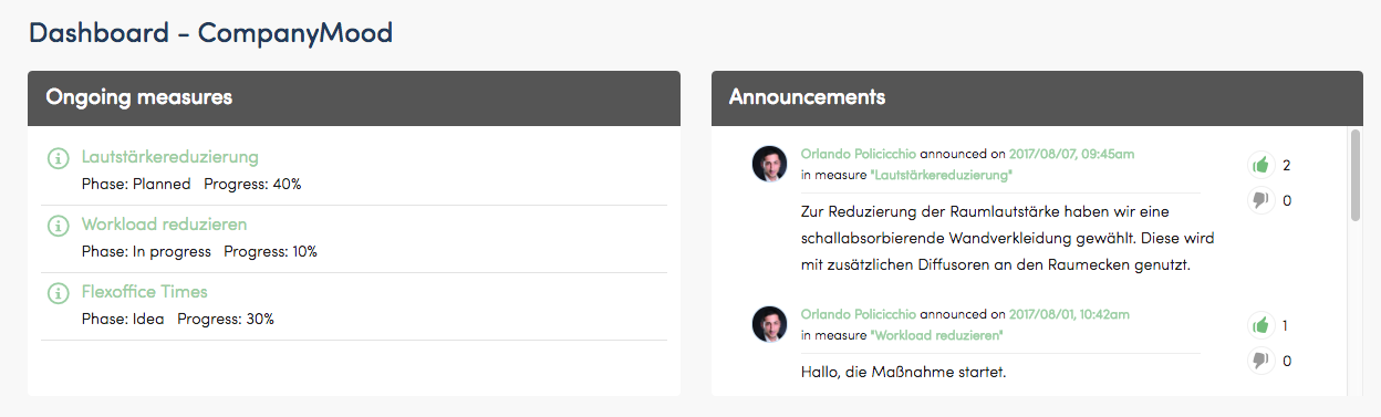 Mitarbeiterfeedback zu Maßnahmen- Change Management in CompanyMood
