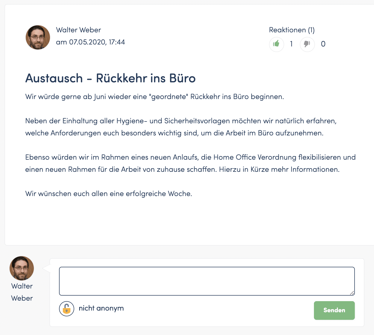 Mitarbeiterkommunikation in ComapynMood - Statements